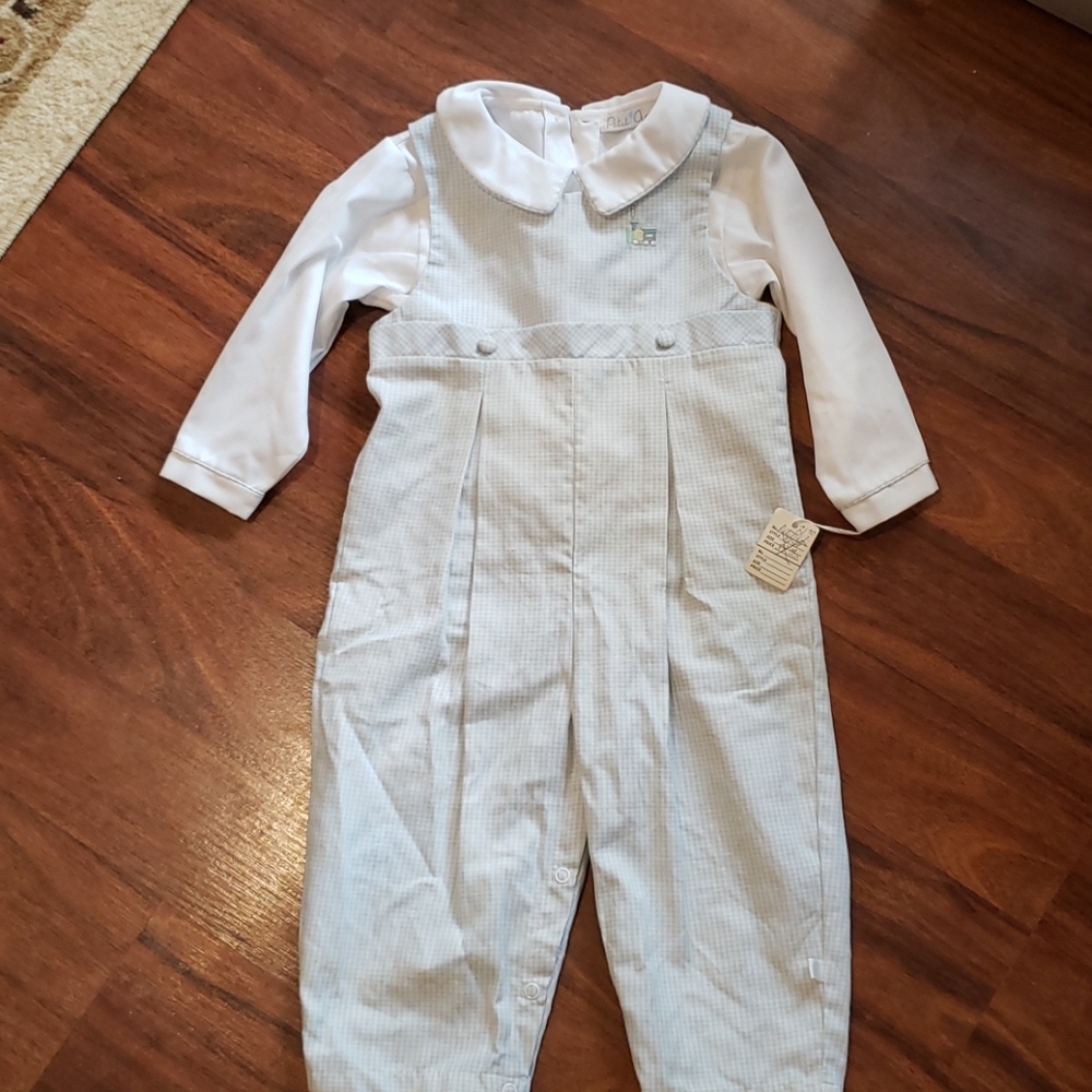 Vintage, never worn 24 month gingham overall set.